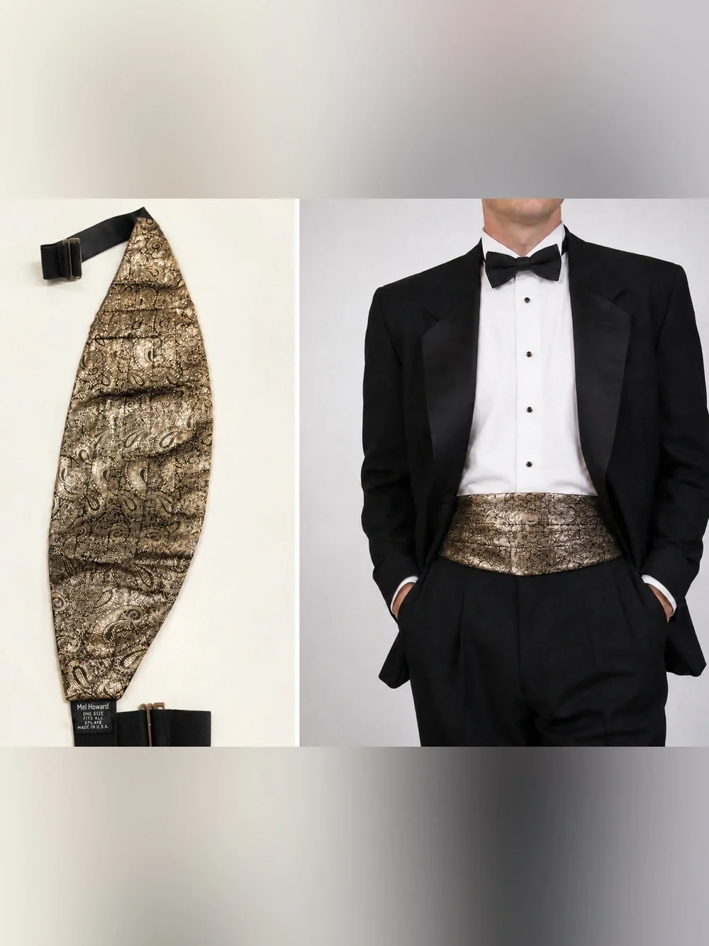Vintage Mel Howard | Metallic Paisley Cummerbund | Bronze Gold | Made in USA
